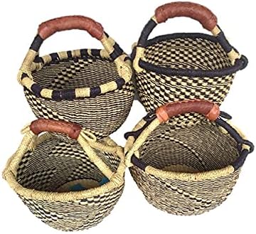 Children's Mini Bolga African Bolga Basket Fair Trade Ghana Baskets toys Egg baskets (COLORS VARY) … (7"-9" - Blues & Black)
