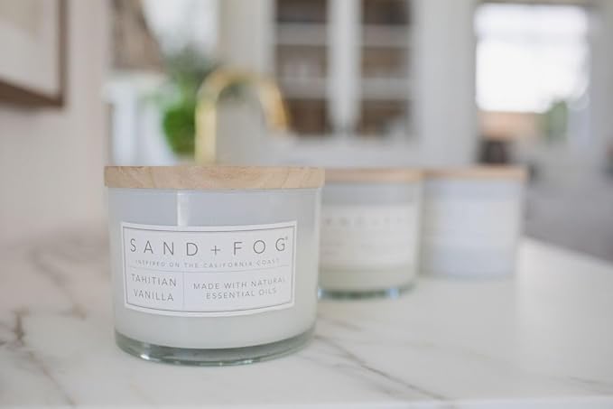 Sand + Fog Scented Candle - Tahitian Vanilla – Additional Scents and Sizes – 100% Cotton Lead-Free Wick - Luxury Air Freshening Jar Candles - Perfect Home Decor – 12oz
