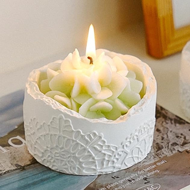 Green Hydrangea Flower Scented Candle - Decorative Lace Cup Candle, Rustic Floral Candle Gift, Home Fragrance Decor, Spring Summer Decorations, Valentine's Day Birthday Gifts for Women Mom Wife