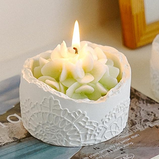 Green Hydrangea Flower Scented Candle - Decorative Lace Cup Candle, Rustic Floral Candle Gift, Home Fragrance Decor, Spring Summer Decorations, Valentine's Day Birthday Gifts for Women Mom Wife