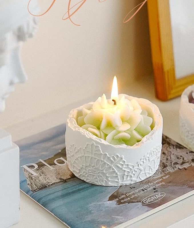 Green Hydrangea Flower Scented Candle - Decorative Lace Cup Candle, Rustic Floral Candle Gift, Home Fragrance Decor, Spring Summer Decorations, Valentine's Day Birthday Gifts for Women Mom Wife