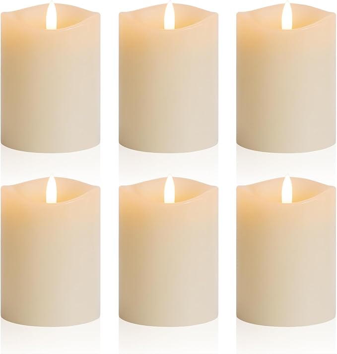 3x4 Inch Battery Operated Candles with Remote, Flickering Flameless Candles with Timer, Real Wax LED Candles for Lanterns Fireplace Dinner Table Centerpieces, Set of 6