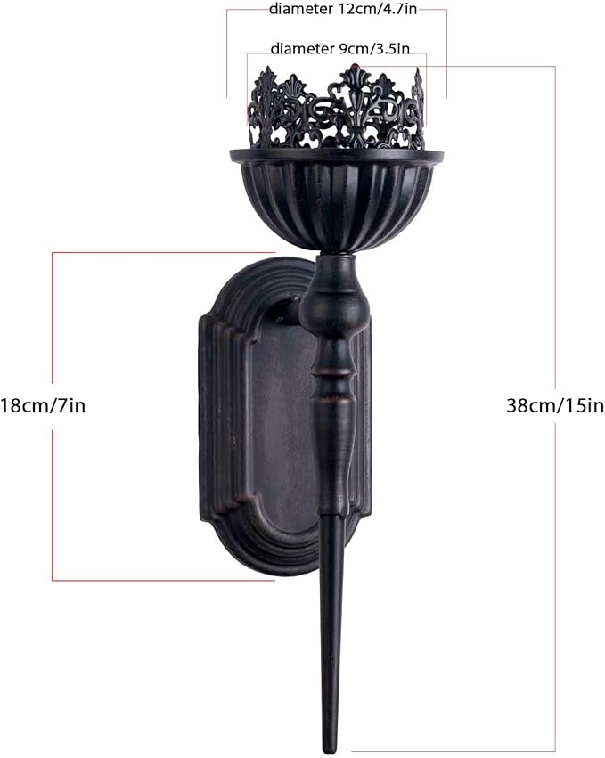 Gothic Wall Sconce Candle Holder (Set of 2) Black Crown and Scepter Design Wall-Mount Metal Candle Holders Hanging Iron Wall Candle Sconce Holder for Living Room, Bathroom, Dining Room