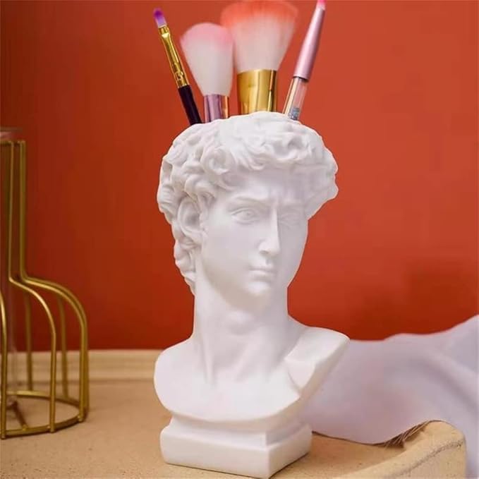 David Statue Flowers Vase Unique Small Bud Vase Sculpture Planter Cosmetic Makeup Brushes Container Pen Holder Display Organizer Creative Art Gift for Home Office Rustic Table Decoration