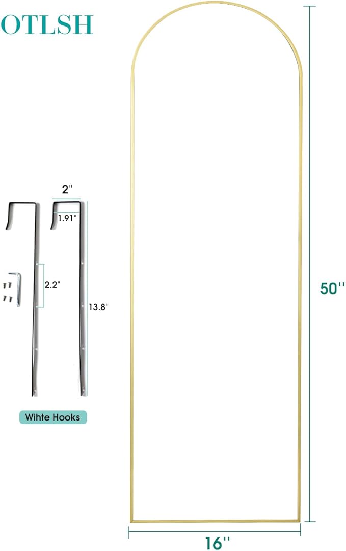Otlsh 16"50" Arch Wall Mirror, Over The Door, Thin Frame Aluminum Alloy for Bedroom, Living Room, Entryway - Gold