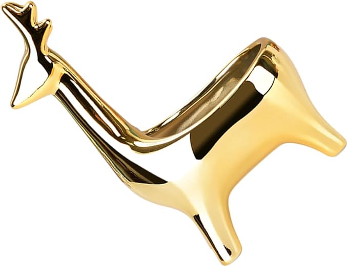Deer Shaped Ceramic Jewelry Storage Box with Lid, Small Multipurpose Cosmetics and Sundries Organizer for Desktop Home Décor, Gold Decorative Container for Makeup and Accessories