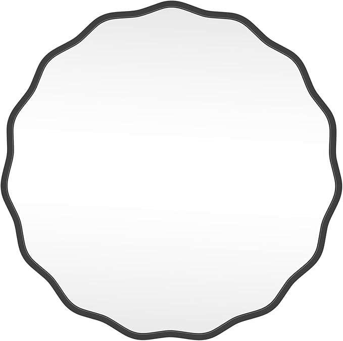 HOMECOOKIN 28 Inch Wavy Round Wall Mirror, Round Wavy Wall Mirror with Aluminum Frame for Bathroom Upgrades, Hotels, Dressing Tables,Farmhouses