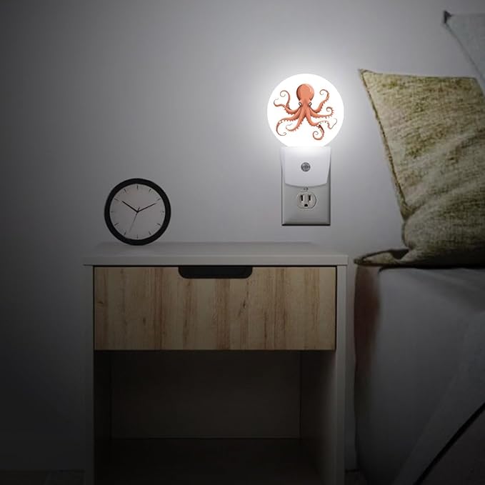 Octopus Plug in Night Light Auto Light Round Lamps Energy Saving Gift for Women Men Friends