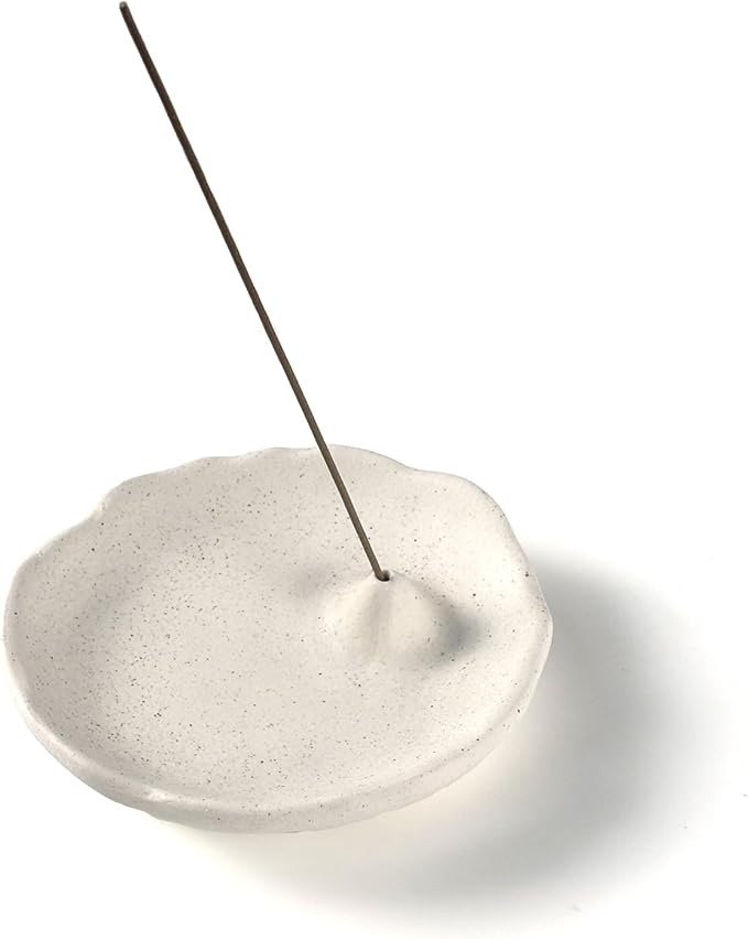Home Ceramic incense sticks holder,Incense Holder Base for Sticks with 1 Hole (3mm),Well-designed Handmade inscents-sticks holder for Meditation Yoga Spa Room Decor,Table Decor,Gift Home Decor (White)