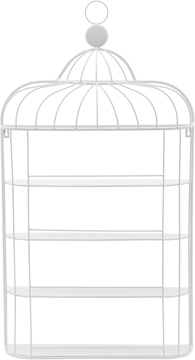 4-Tier Nail Polish Wall Racks 20 * 37 Inch Hold Up to 200 Bottles Birdcage Iron Nail Polish Shelf Organizer Wall Mounted 4 Rows (White)