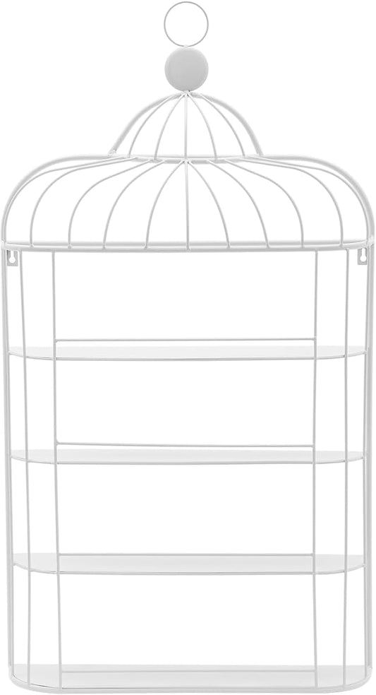 4-Tier Nail Polish Wall Racks 20 * 37 Inch Hold Up to 200 Bottles Birdcage Iron Nail Polish Shelf Organizer Wall Mounted 4 Rows (White)