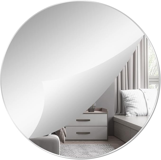 DARENYI 16'' Round Wall Mirror Sheet Self Adhesive, Non Glass, High Clear Acrylic Circle Mirror Decorative for Wall, Bathroom, Bedroom, Door, Deocr