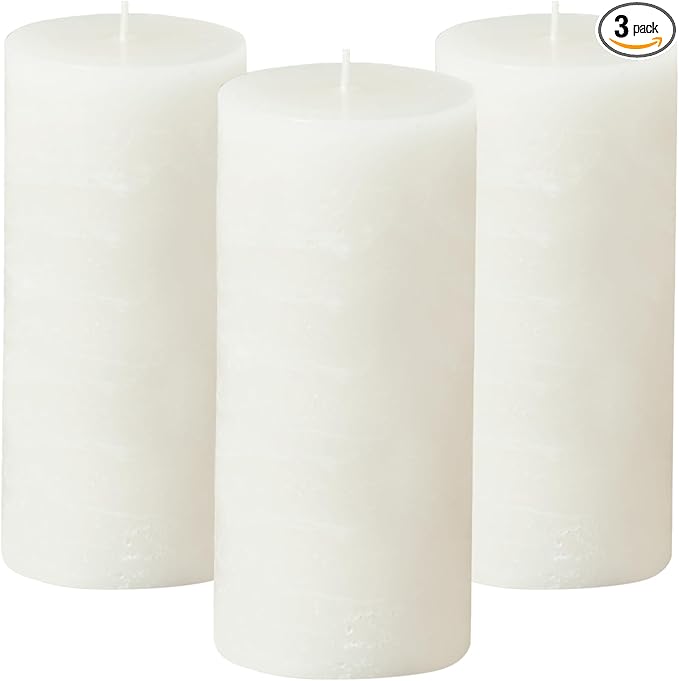 Simply Soson 3x6 inch White Pillar Candles Set of 3, Rustic Texture, Unscented White Candles, Dripless Candles, 3 inch Pillar Candles Ideal as Wedding, Parties, Spas, Dinner, Home Decoration, Church