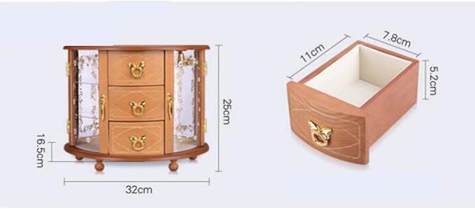 MUSUMI Large Wooden Jewelry Display/Gift Box Organizer Makeup Jewellery Storage Travel Case with 3/5 Drawer (E)