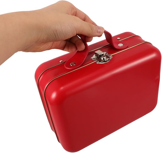 VALICLUD Mini Suitcase Storage Box with Handle 7.28X5.11X3.34In Portable Tinplate Organizer for Travel Makeup Toys and Jewelry Vintage Decorative Storage Case