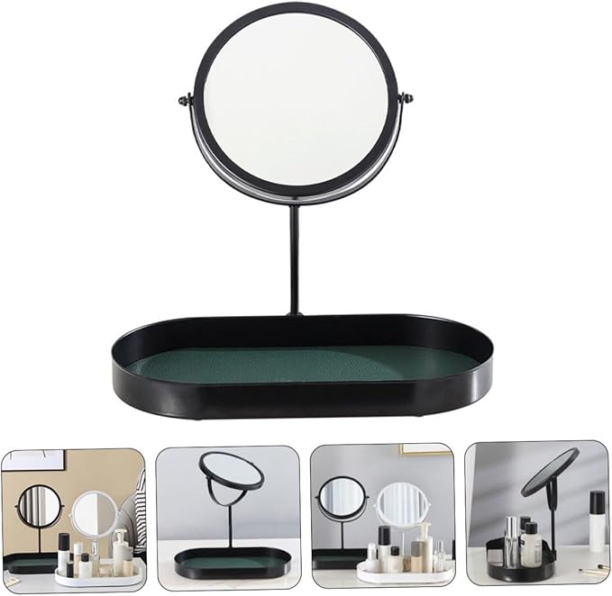 Cabilock Makeup Mirror for Home with Storage Plate 1pcs Black Wear-Resistant Vanity Mirror Indoor Cosmetics Organizer for Women Bedroom Dressing Table