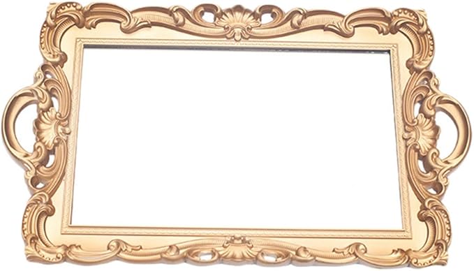 European Mirror Plate Decorative Tray Golden Retro Makeup Organizer Tray for Perfume Storage and Photo Props Home Décor Accent for Bedroom and Bathroom
