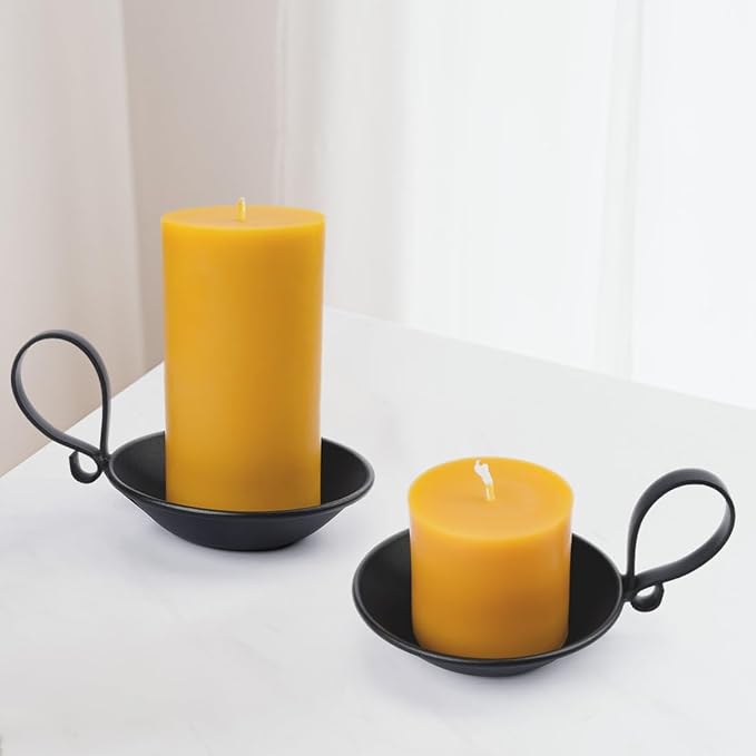 Matte Black Iron Pillar Candle Holder, with Handle, Simple Industrial Style ，Table Centerpiece Decoration.