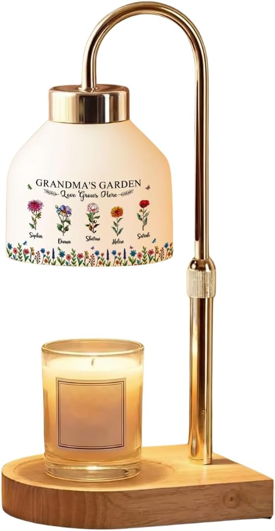 Grandma's Garden Love Grows Here - Personalized Candle Warmer, Grandma's Garden Birth Month Flower - Personalized Candle Warmer Lamp - Vintage Home Decor Gift for Grandma (1)