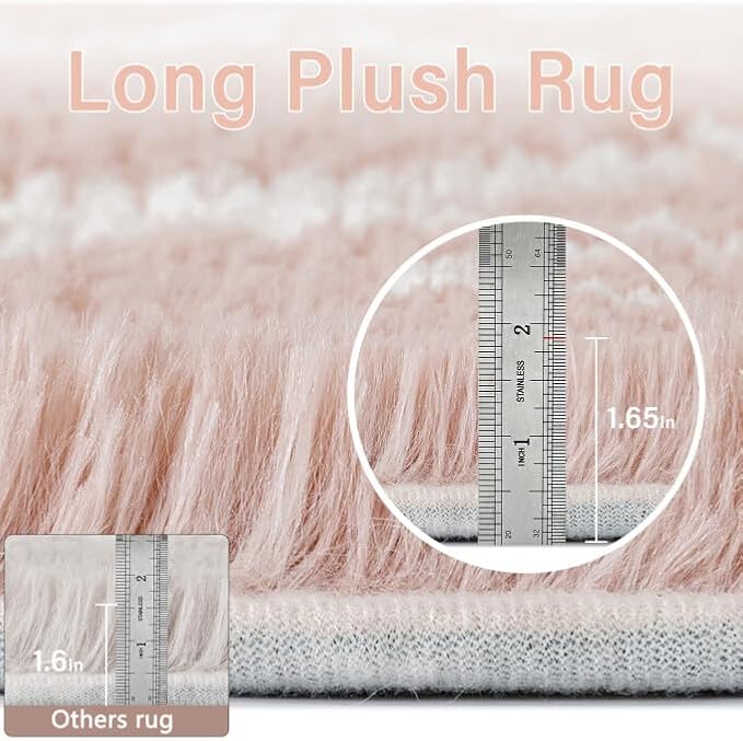 PureCozy 6x9 Checkered Rug for Living Room Pink and White Modern Soft Area Rug Fluffy Non-Slip Carpet for Bedroom Playroom Home Aesthetic Decor