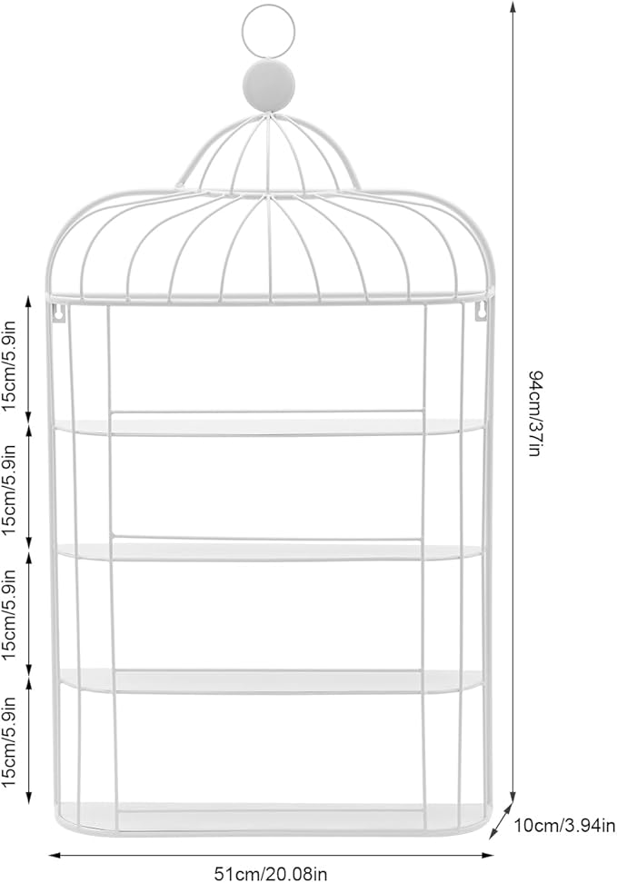 4-Tier Nail Polish Wall Racks 20 * 37 Inch Hold Up to 200 Bottles Birdcage Iron Nail Polish Shelf Organizer Wall Mounted 4 Rows (White)