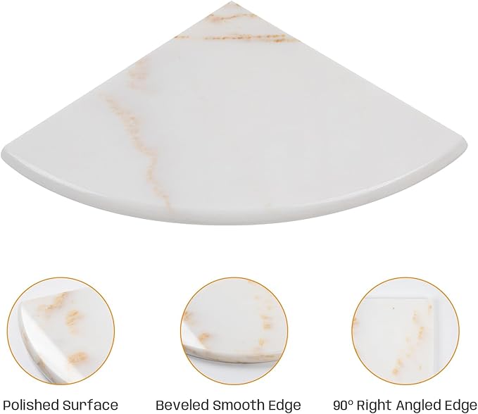 2 Pcs Gold Marble Corner Shower Shelf, 9 Inch Wall Mounted Marble Corner Shelves for Shower Bathroom Kitchen, Polished