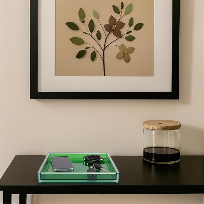 Creative Acrylic Decorative Tray, 10"x10" Modern Decorative Trays Jewelry Perfume Makeup Organizer Clear Square Bathroom Sink Vanity Tray for Bathroom, Vanity, Serving, Coffee Table, Living Room