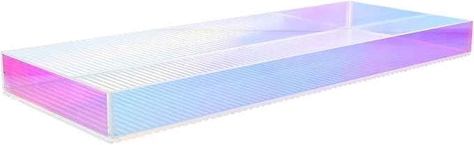 Acrylic Makeup Tray and Perfume Organizer Tray with Striped Rainbow Design Small for Dresser and Bathroom Countertop Storage