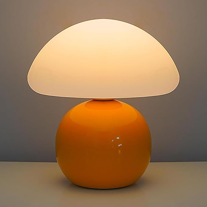 Cute Small Mushroom Lamp, PE Lampshade, Ceramic Base, Adjustable Light Color and Brightness with Power-Off Memory, Safe USB Powered, LED Mushroom Light for Bedroom Living Room (Orange)