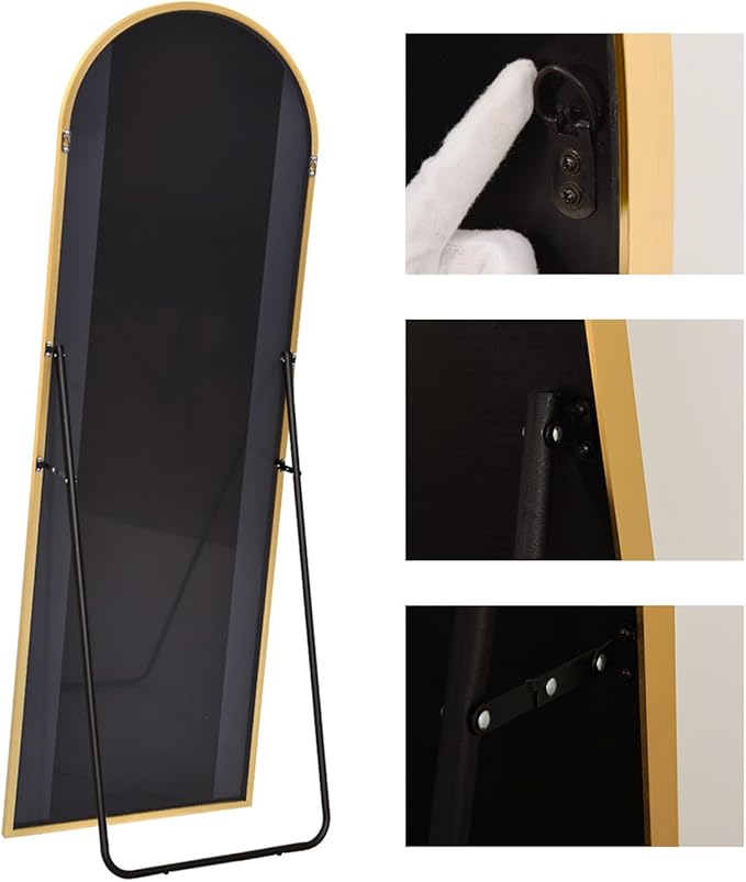 KOMCOTE Full Length Floor Mirror, 91x46 Inch Oversized Arched Standing Mirror in Gold for Bedroom, Living Room, Dressing Room - Elegant Freestanding Leaning Mirror Decor