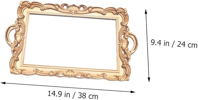 SAFIGLE Vintage European Mirror Tray Golden Storage Plate Cosmetic Makeup Organizer Elegant Household Vanity Display for Perfume Jewelry and Dessert