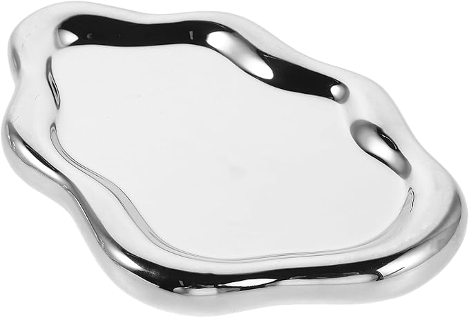 FOMIYES Silver Irregular Ceramic Nail Art Display Tray and Jewelry Trinket Dish Decorative Vanity Organizer for Makeup, Watches, and Rings Holder