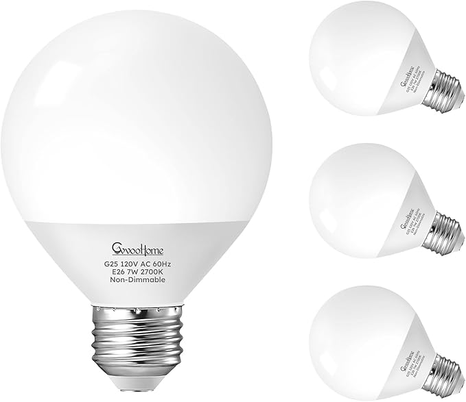 GvvooHome Vanity Light Bulbs for Bathroom, G25 LED Globe Light Bulbs for Makeup Mirror Dressing Room, 60W Equivalent, 5000K Daylight, 800LM, E26 Base, Non-Dimmable, 4-Pack