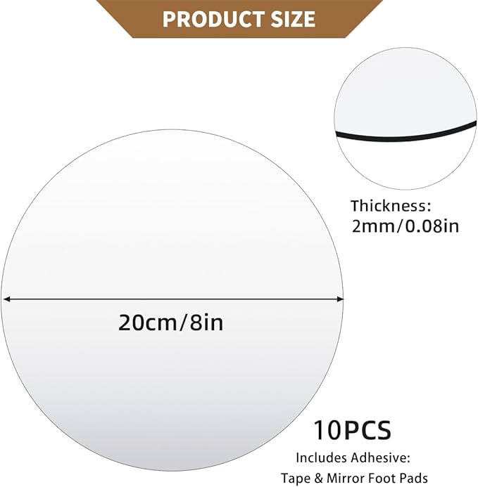 8" Round Mirror Centerpieces for Tables Decorations, 10 Pack Acrylic Circle Mirror Tray Candle Plate 2mm Thickness Mirror Centerpiece Table Decorations for Wedding Decorations Party, Wall Decor