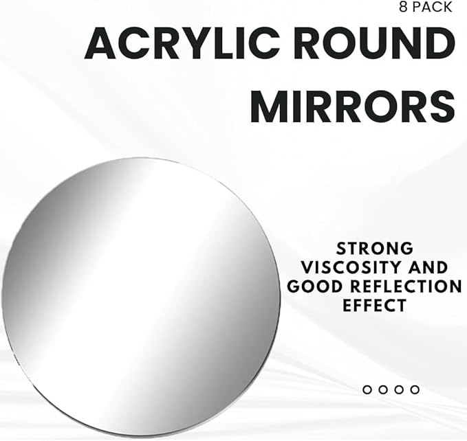 Acrylic Round Mirrors, 8 inch No Glass Circle Mirror Tiles Self Adhesive Mirror Stickers for Wall Home Living Room Bedroom Decor, Small Mirrors for Crafts (4, 8 inch/20cm)