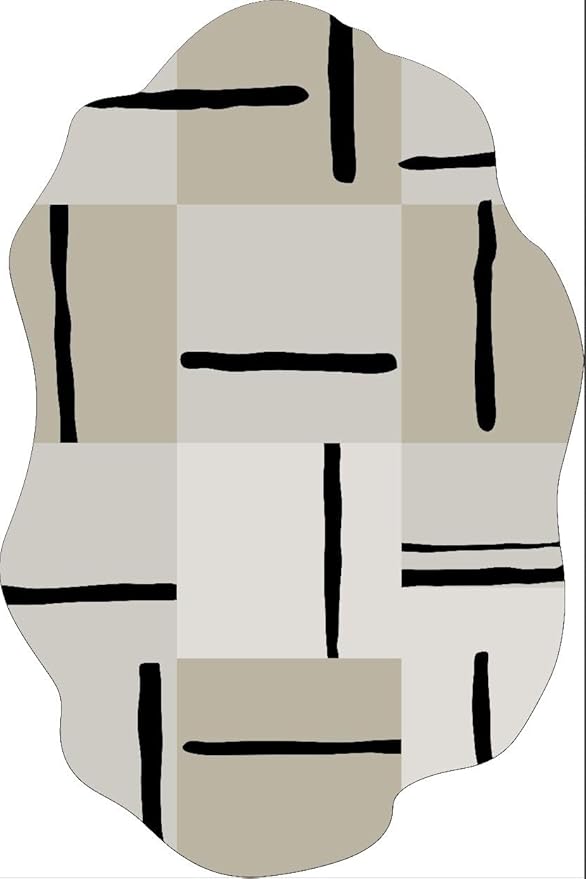Beige Brown Modern Abstract Irregular Rug for Living Room Bedroom Home Office Washable Abstract Shaped Carpet 3x5 Minimalist Geometric Art Deco Area Rug Under Dining Table Non Slip Easy Clean Mats