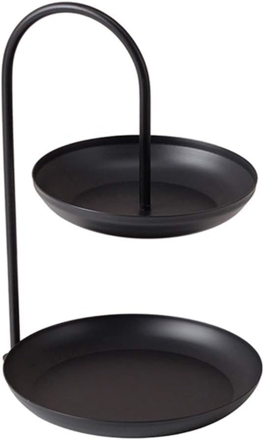 Besttimes Two Tired Makeup Jewelry Organizer Tray Bathroom Home Decorative Metal Vanity Tray(Black)