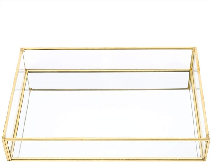 Hapivida Golden Vintage Glass Box, Vintage Glass Jewelry Organizer Box, Clear Glass & Brass Metal Storage Jewelry and Cosmetic Makeup Case Holder Organizer(Large)