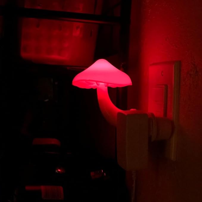 AUSAYE Sensor Led Mushroom Night Light Plug in Nightlight for Kids Adults, Night Lights Plug-into Wall Lamp for Bedroom, Bathroom,Toilet,Stairs,Kitchen,Hallway Christmas Birthday Gifts Red