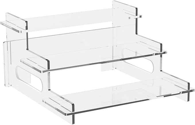 Clear Acrylic Display Risers – 3-Tier Shelf Stand for Cupcakes, Perfume, Figures, Collectibles & Desserts – Decorative Organizer for Party, Vanity, or Retail Display(Small)
