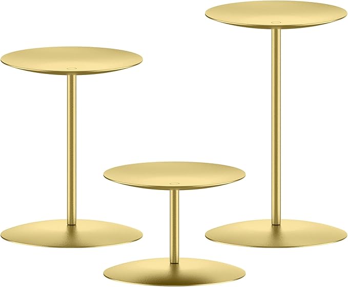 smtyle Gold Metal Candle Holder Sets for Pillar Candles Set of 3 Wedding Table Centerpiece Candle Holders, Minimalist Farmhouse Decor for Fireplace Mantel & Dining Room