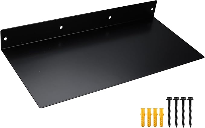 RealPlus Metal Floating Shelf 16.8" x 8" Modern Heavy Duty Steel Wall Mount Shelf, Black