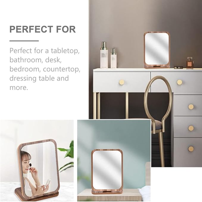 Folding Vanity Makeup Mirror with Stand - Portable Wooden Desktop Mirror for Bathroom & Tabletop - Stylish, Space-Saving Makeup Organizer