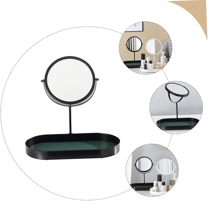Cabilock Makeup Mirror for Home with Storage Plate 1pcs Black Wear-Resistant Vanity Mirror Indoor Cosmetics Organizer for Women Bedroom Dressing Table