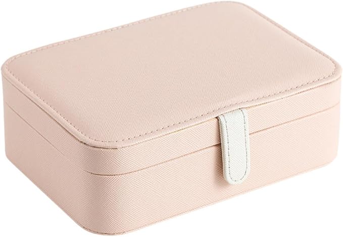 Healeved Portable Jewelry Box with Mirror, Pu Pink Necklace and Earring Holder, Rings Organizer and Cosmetics Storage Case for Women Travel and Daily Use