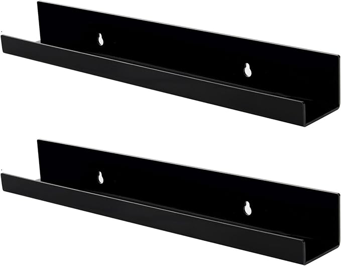 evron Acrylic Floating Shelves – 2 Pack Black Wall Shelf for Bathroom, Bedroom, or Kitchen – Easy Installation with Adhesive (No-Drill) or Screws (Drill Required) – 13.8" Modern Rack (Black 2 Pack)