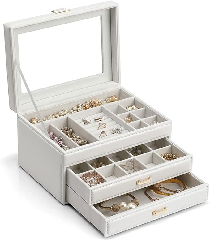 Makeup Organizers Artificial Leather Jewelry Box Drawer Storage Box Ring Earring Necklace Bracelet Watch Storage Box Multilayer Jewelry Box Jewelry Case
