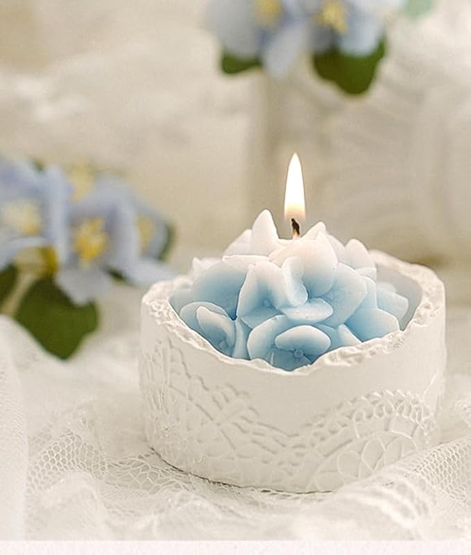 Blue Hydrangea Flower Candle for Mom - Mother's Day & Teacher Gifts for Women Mom Wife, Lace Cup Decorative Scented Candle, Romantic Home Fragrance, Spring Summer Home Decor
