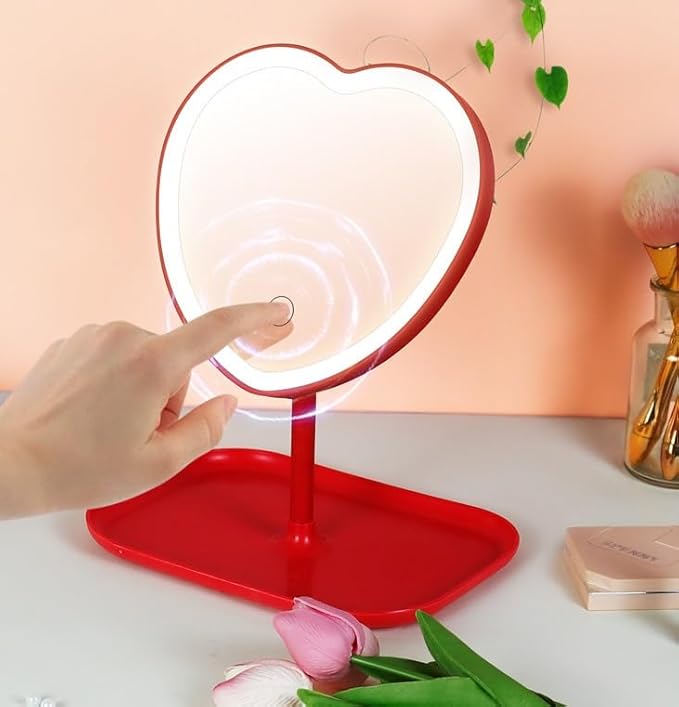 Makeup Mirror with Lights Heart Cosmetic Mirror with Organizer Adjustable Dimming Touch Sensor Miror, 180° Rotation (#2)