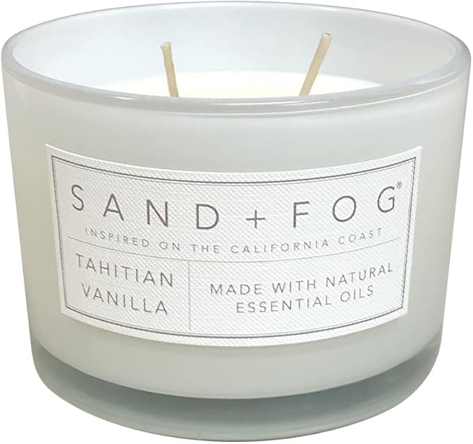 Sand + Fog Scented Candle - Tahitian Vanilla – Additional Scents and Sizes – 100% Cotton Lead-Free Wick - Luxury Air Freshening Jar Candles - Perfect Home Decor – 12oz